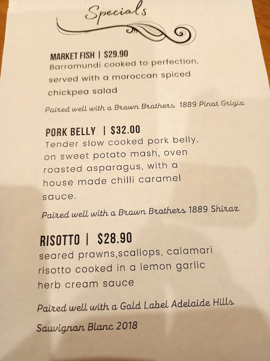 Menu, Deception Bay Tavern