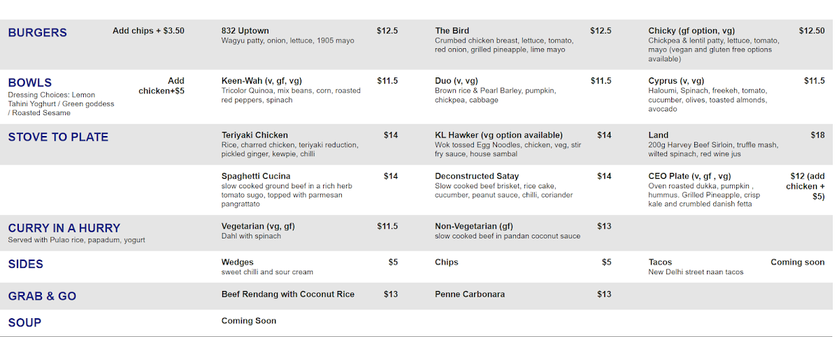 Menu, Canteen 1905