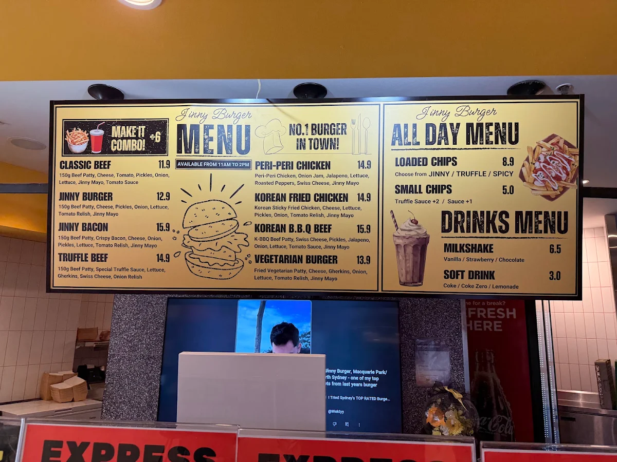 Menu, Jinny Burger North Sydney