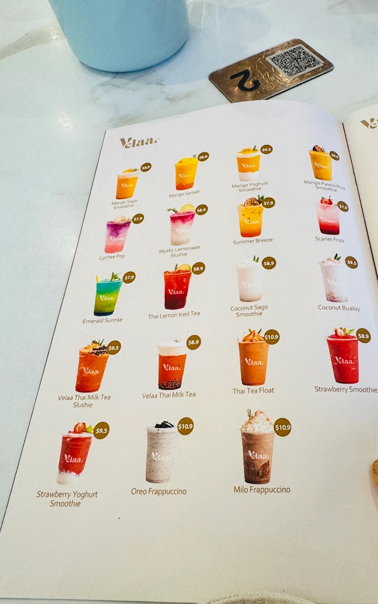 Menu, Velaa Cafe