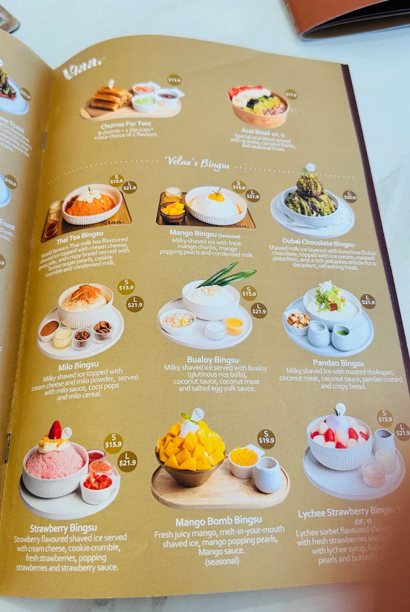 Menu, Velaa Cafe