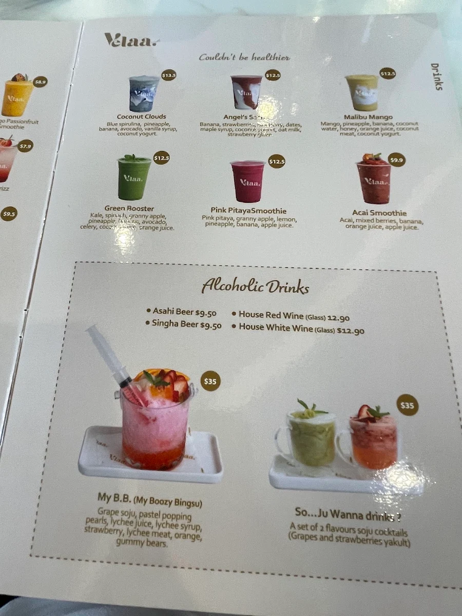 Menu, Velaa Cafe