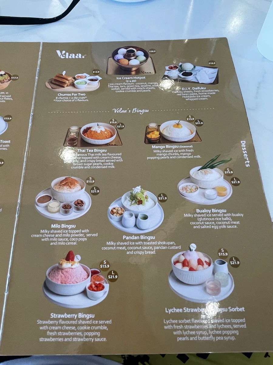 Menu, Velaa Cafe
