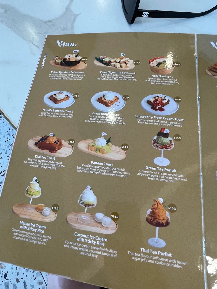 Menu, Velaa Cafe