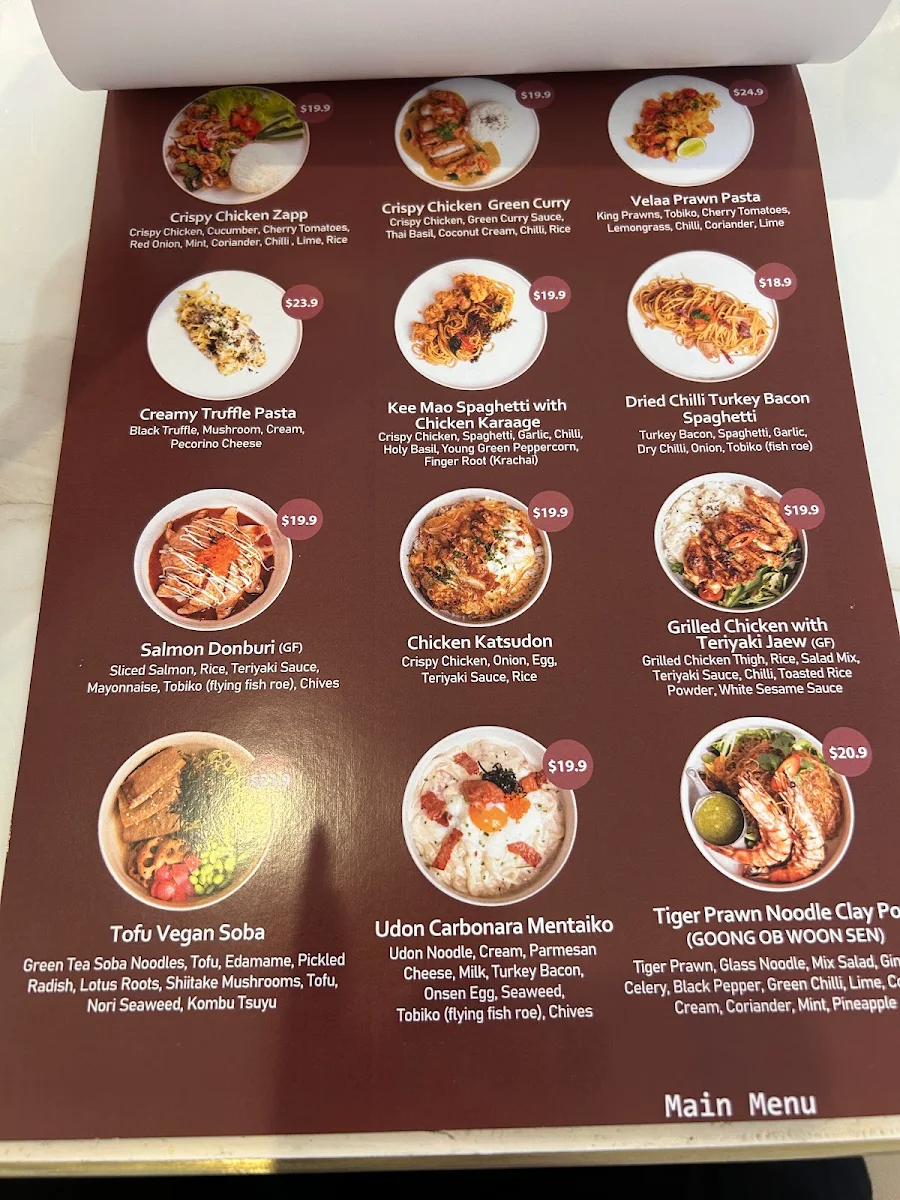 Menu, Velaa Cafe