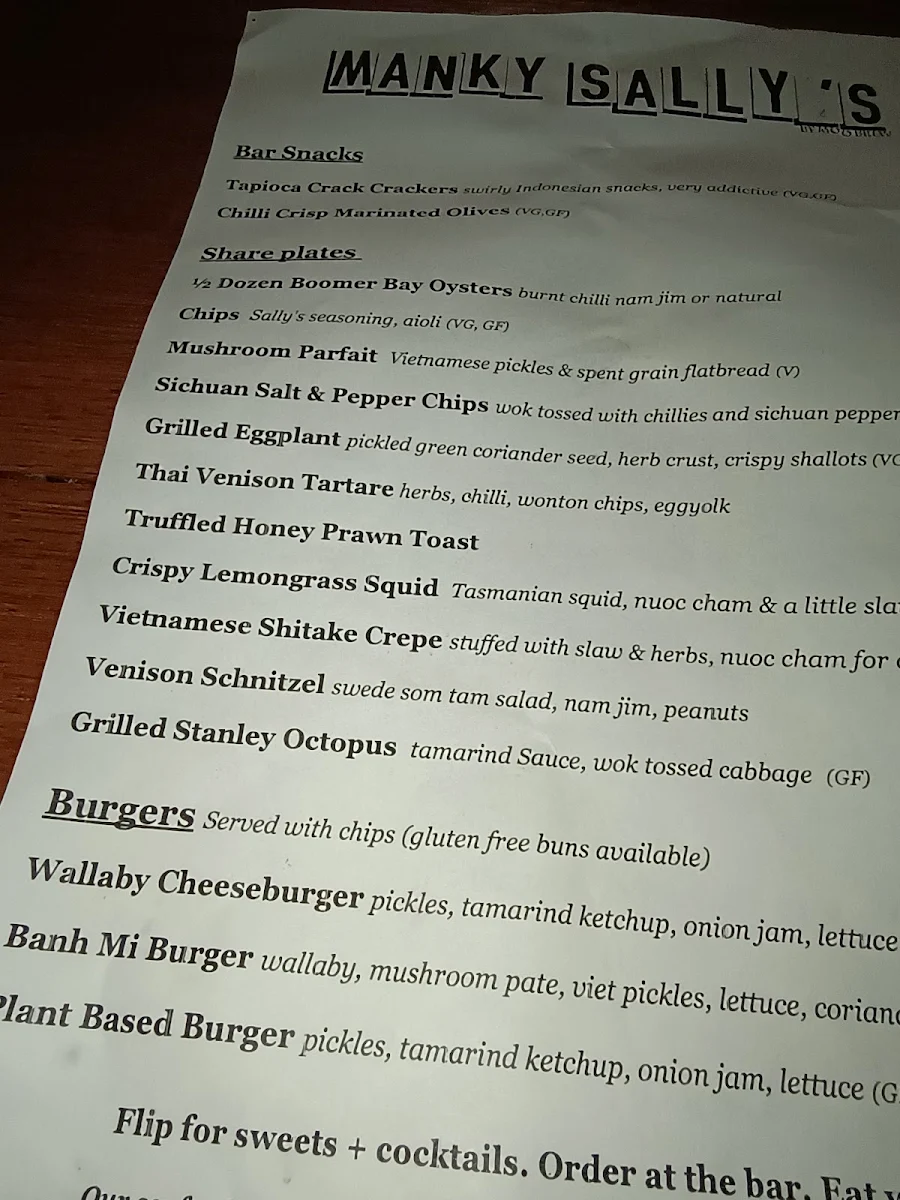 Menu, Manky Sally's