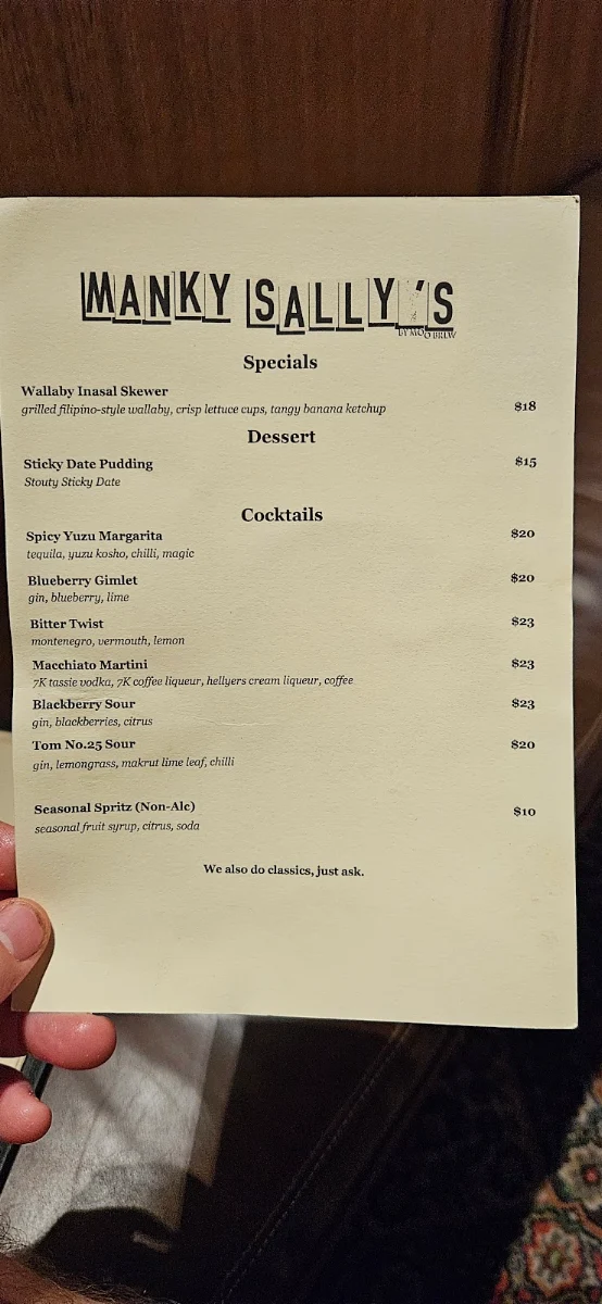 Menu, Manky Sally's