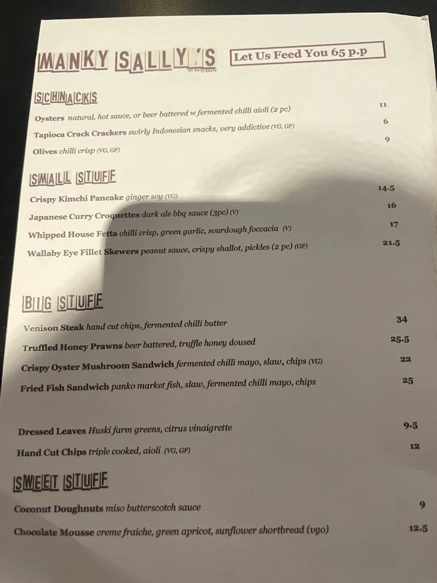 Menu, Manky Sally's