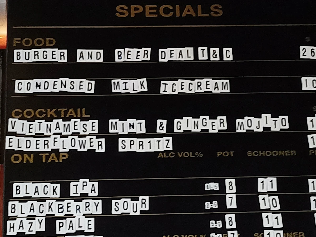 Menu, Manky Sally's