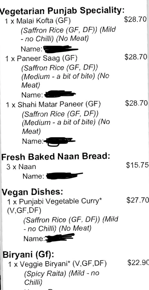 Menu, Punjab Curry Club Forest Lake