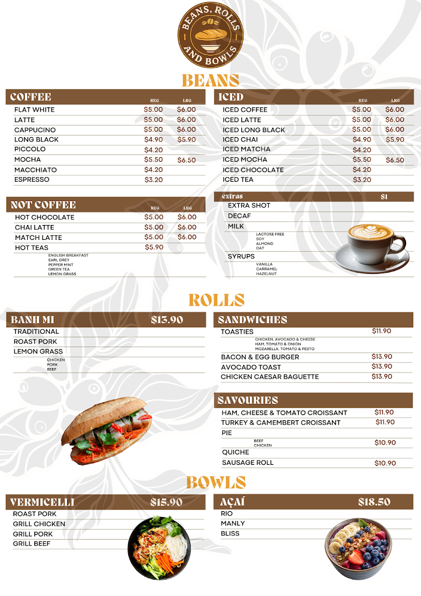Menu, Beans Rolls & Bowls