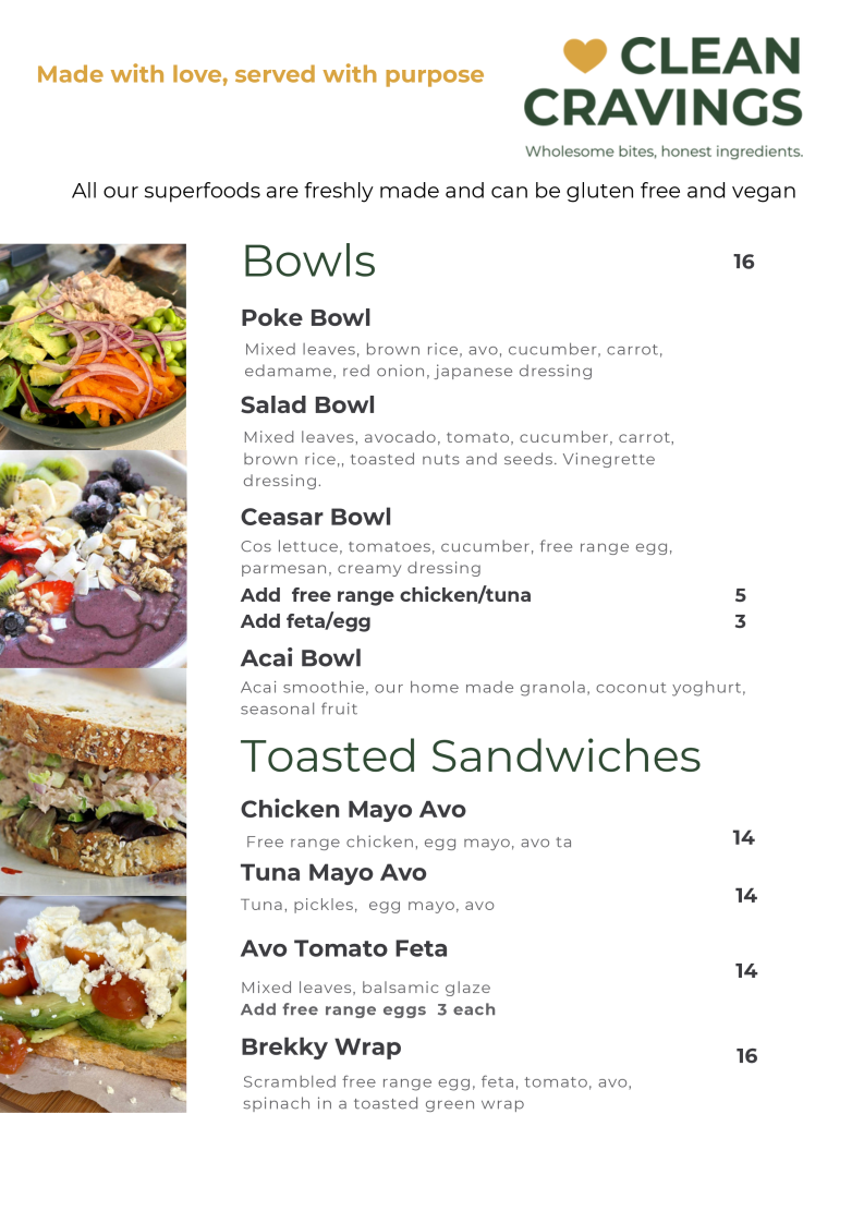 Menu, Clean Cravings