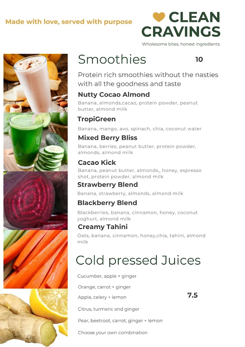 Menu, Clean Cravings