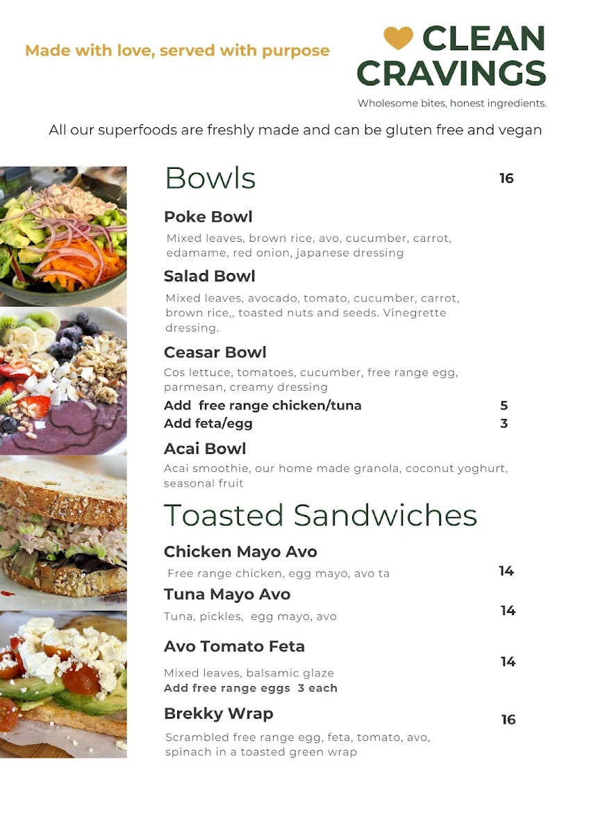 Menu, Clean Cravings