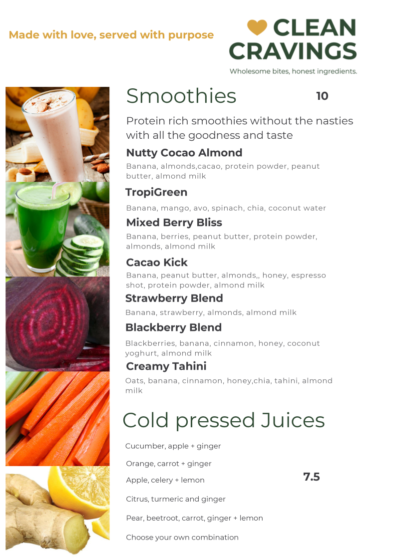 Menu, Clean Cravings