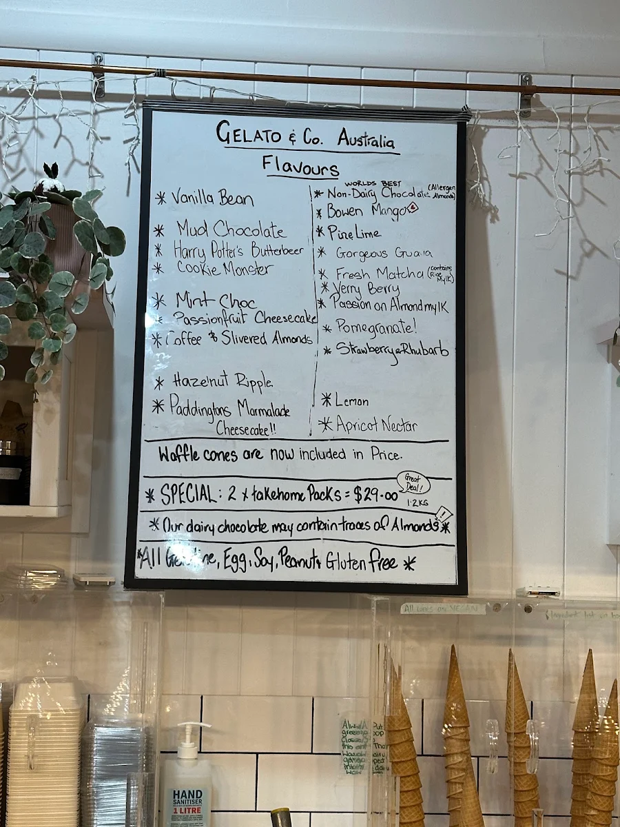 Menu, Gelato & Co. Award winning gelato