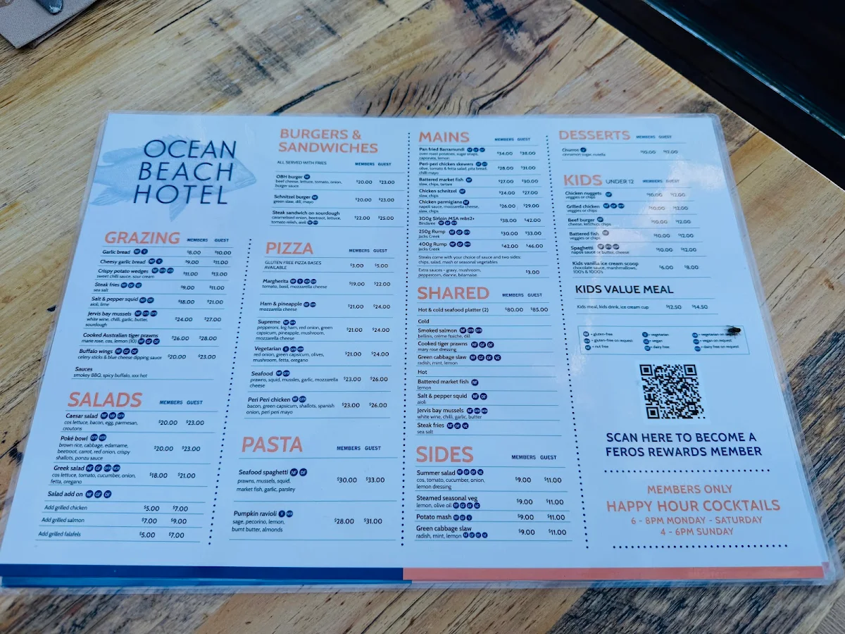Menu, Ocean Beach Hotel