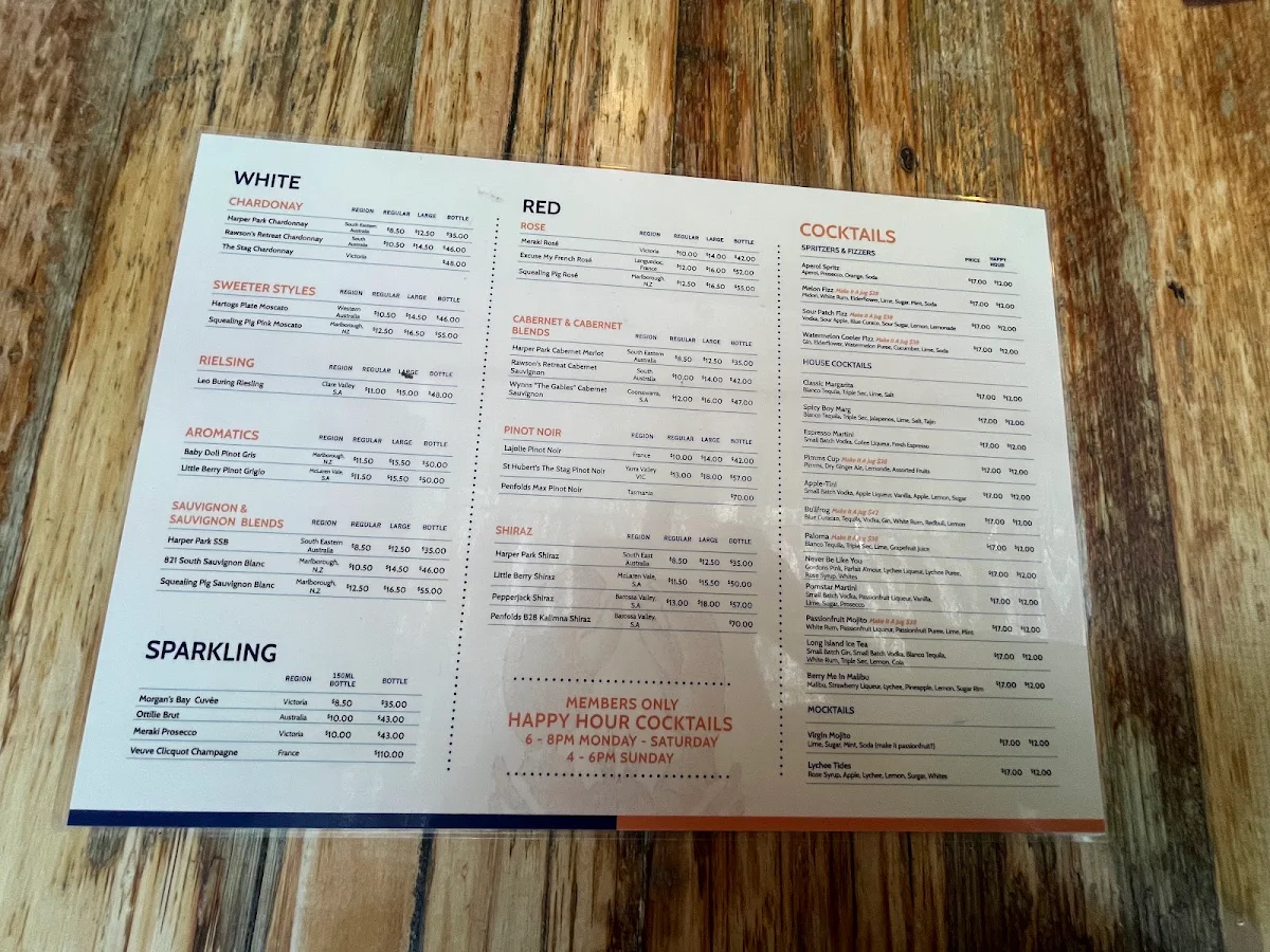 Menu, Ocean Beach Hotel