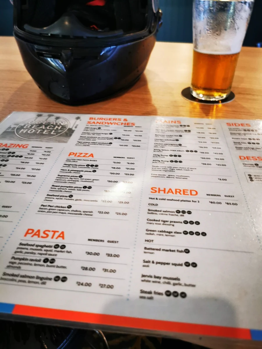 Menu, Ocean Beach Hotel