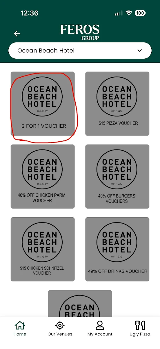 Menu, Ocean Beach Hotel