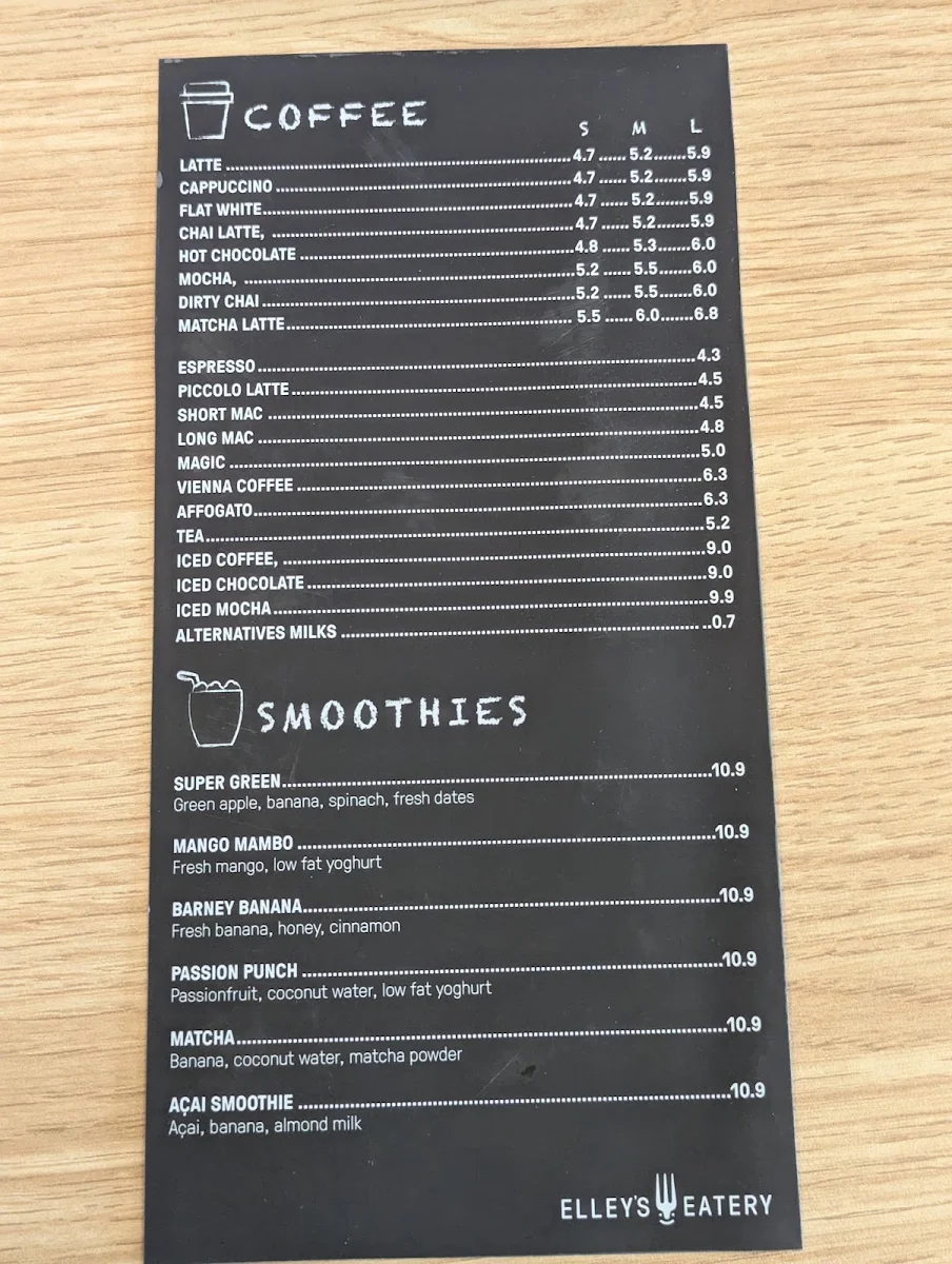 Menu, Elley’s Eatery