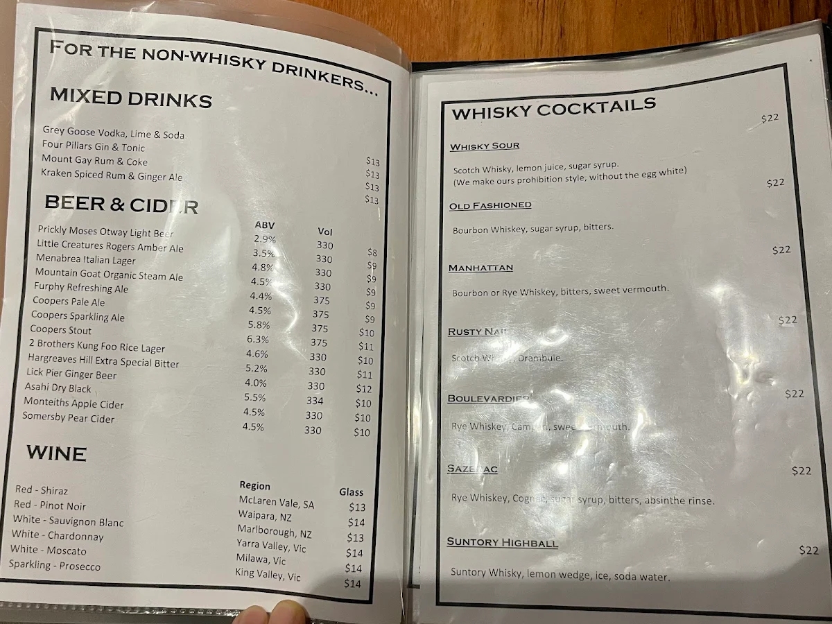Menu, Whisky Den