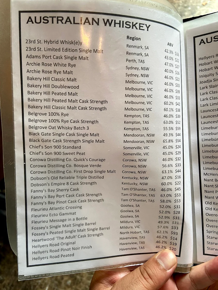 Menu, Whisky Den