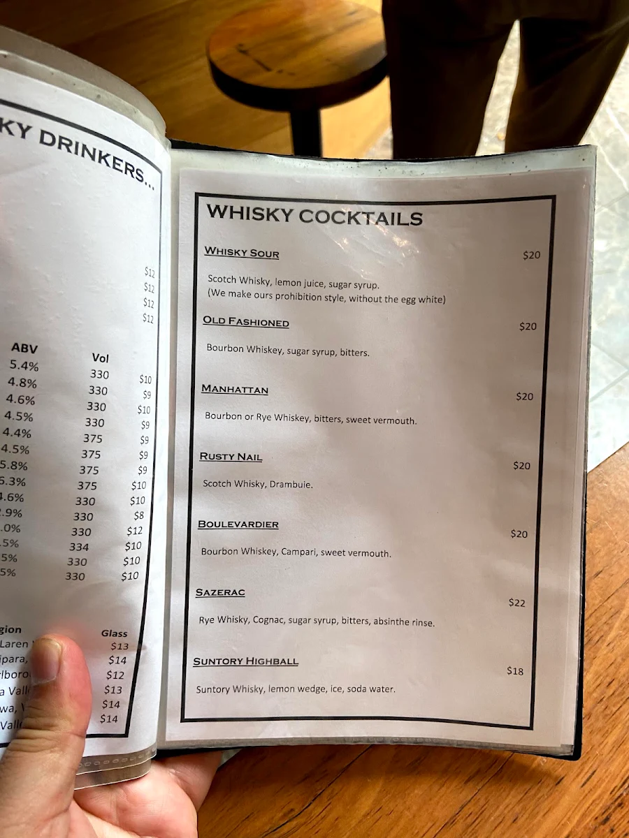 Menu, Whisky Den