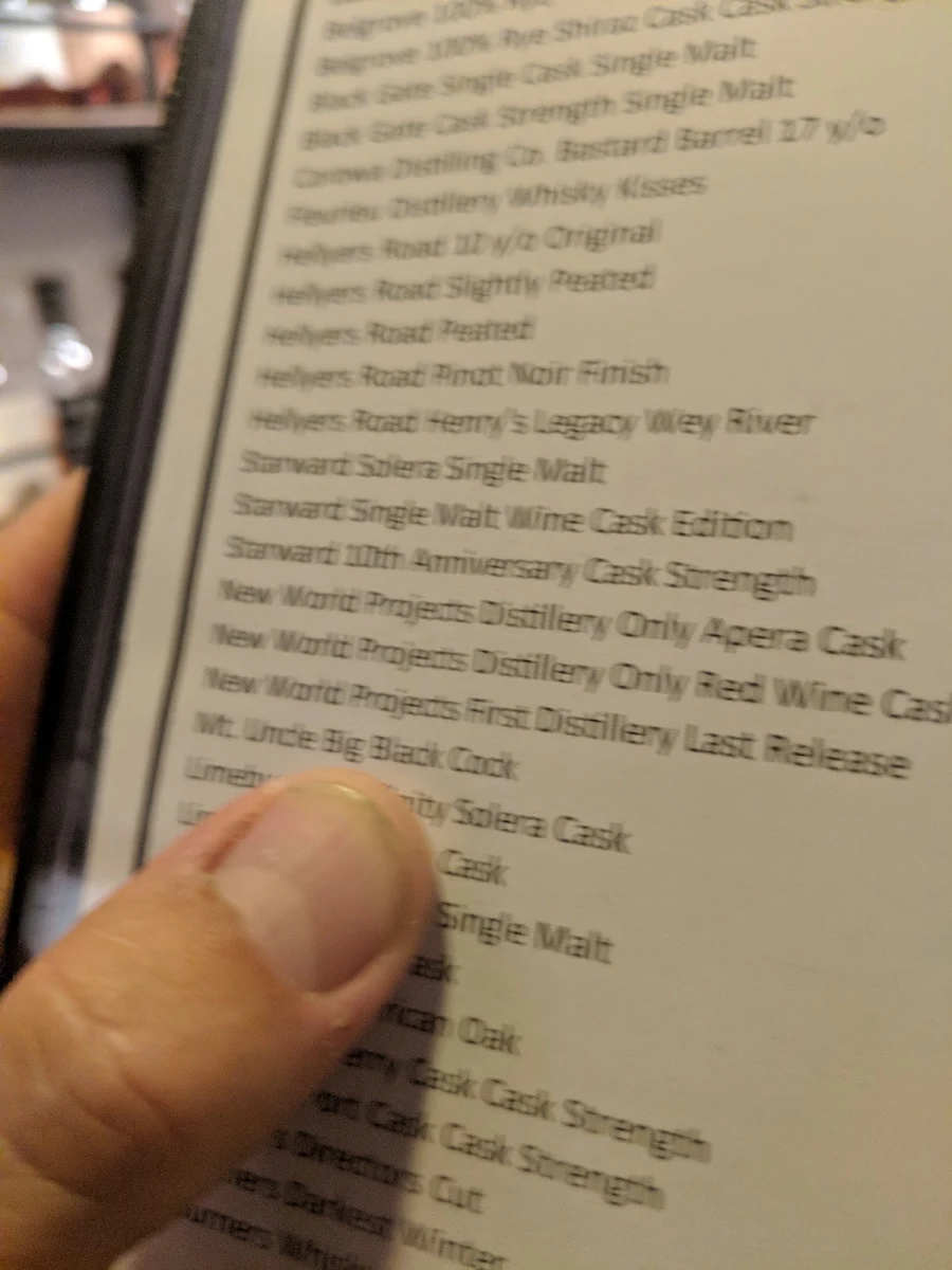 Menu, Whisky Den