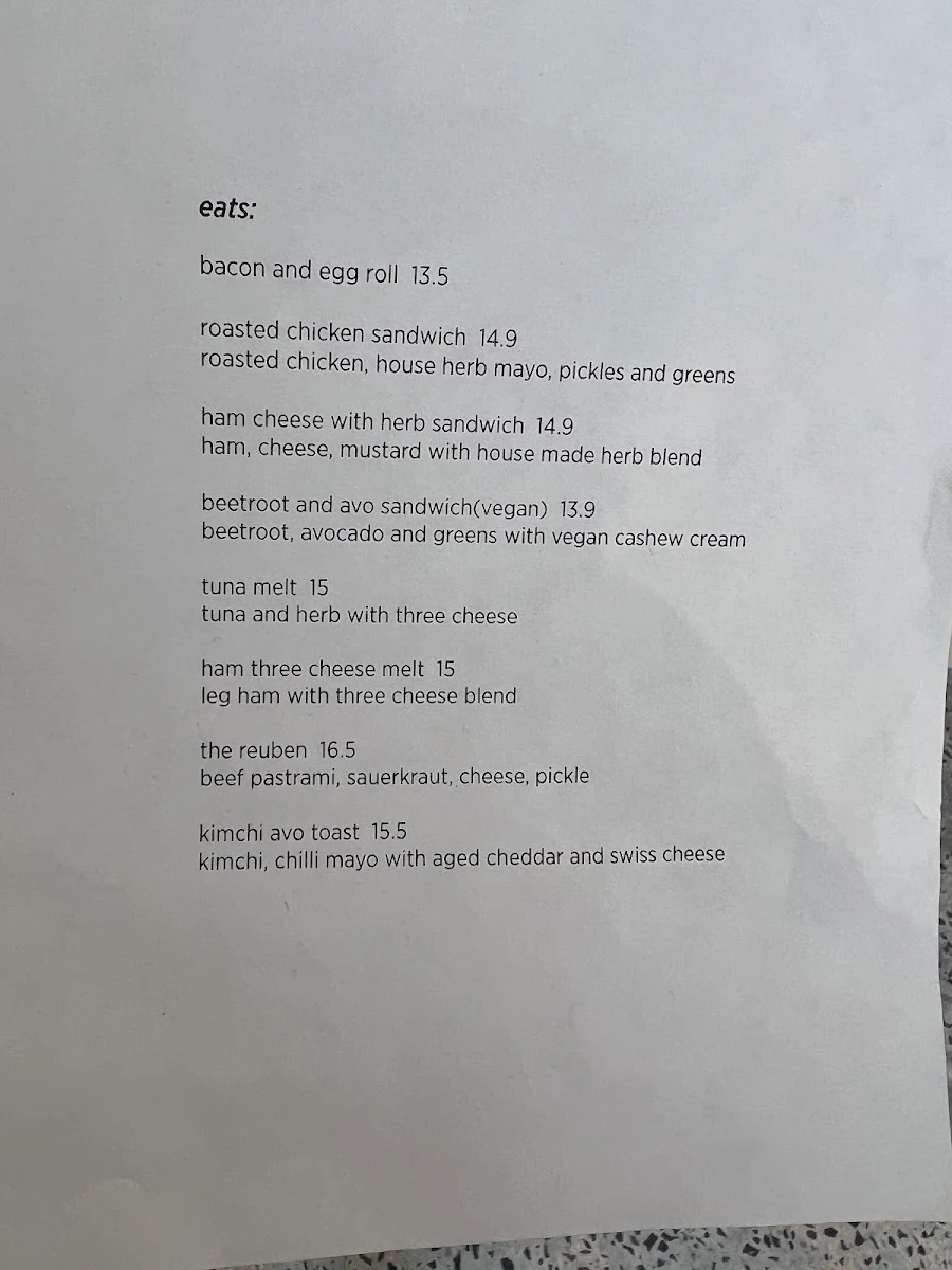 Menu, Heart Coffee