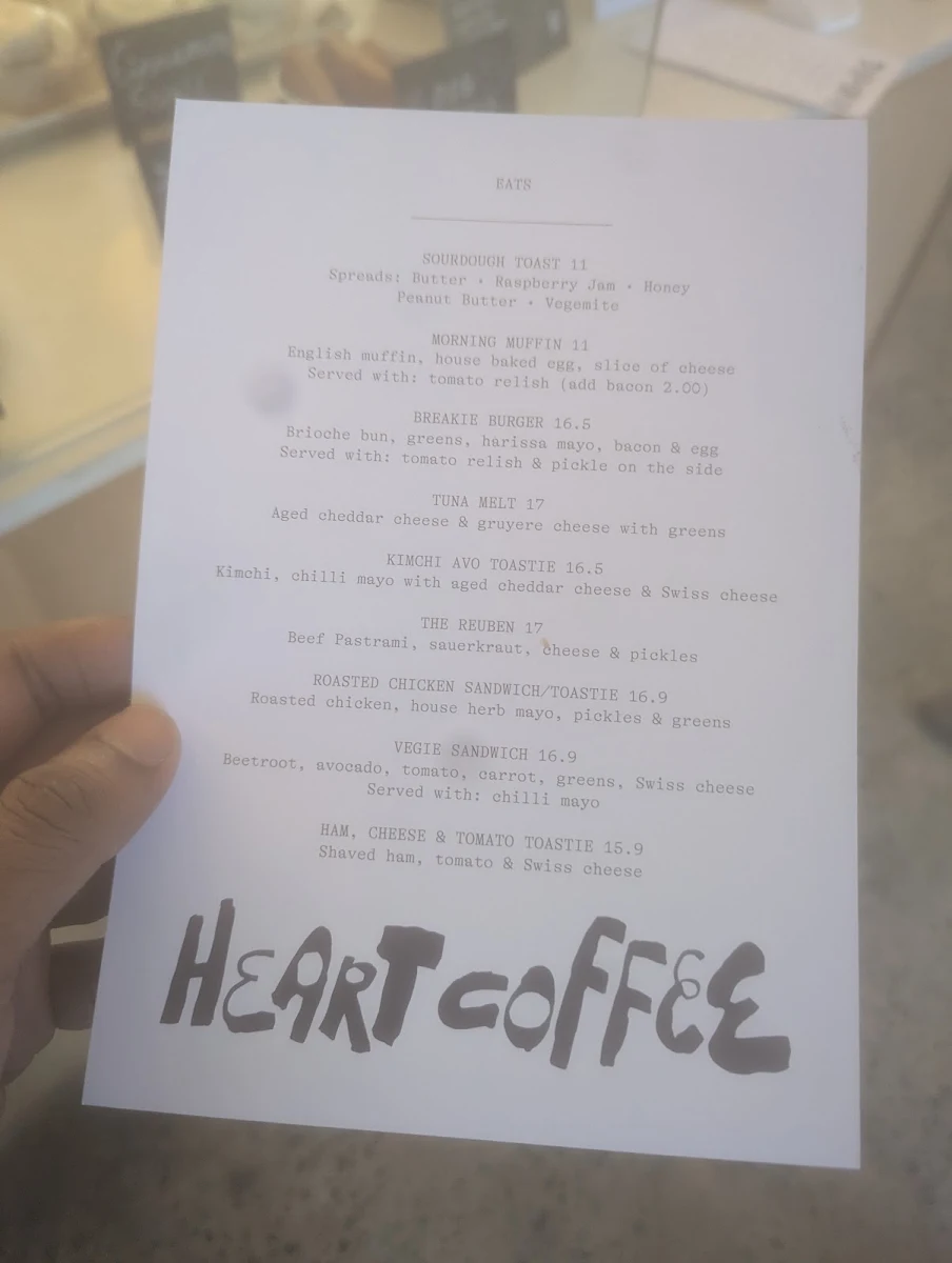 Menu, Heart Coffee