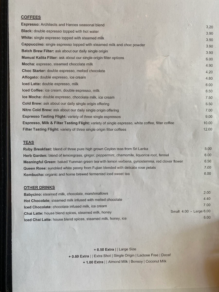 Menu, Architects and Heroes
