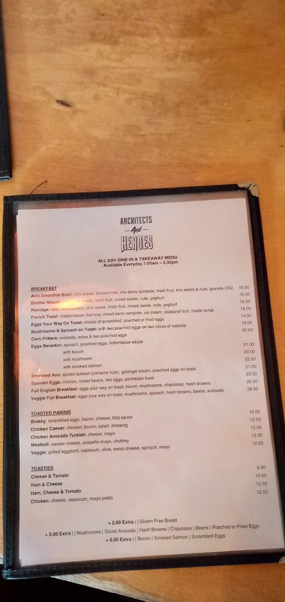 Menu, Architects and Heroes