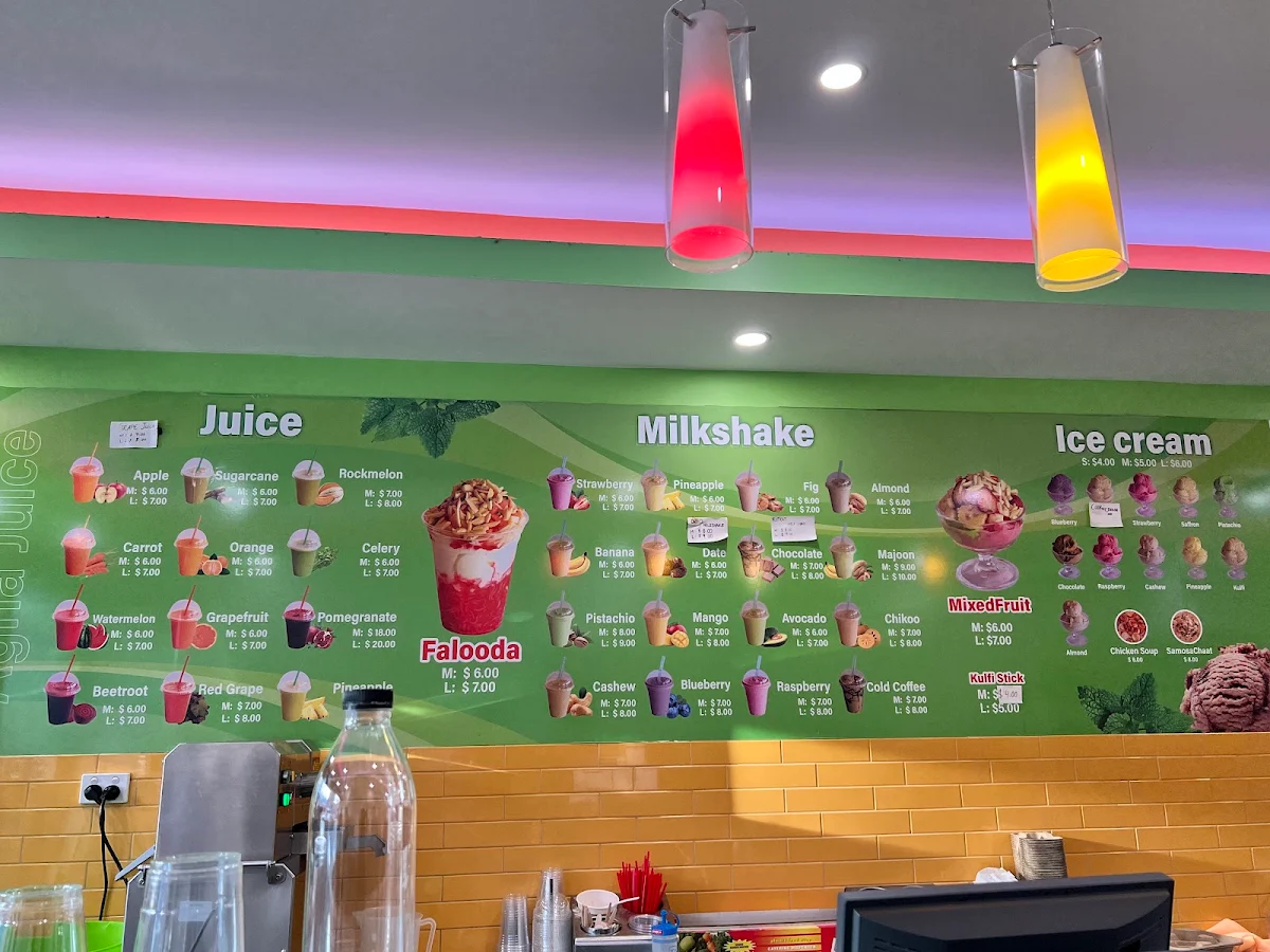 Menu, Khan Juice Brunswick