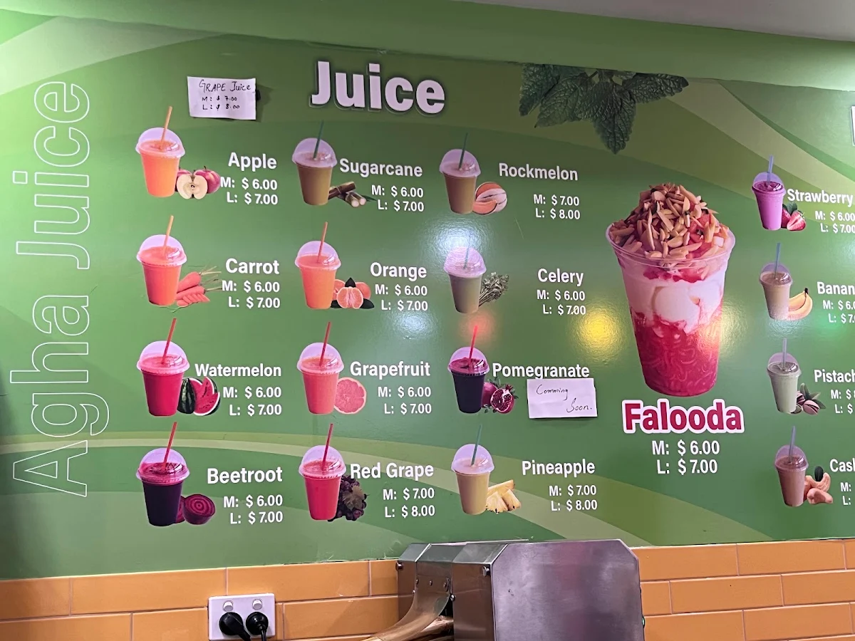 Menu, Khan Juice Brunswick