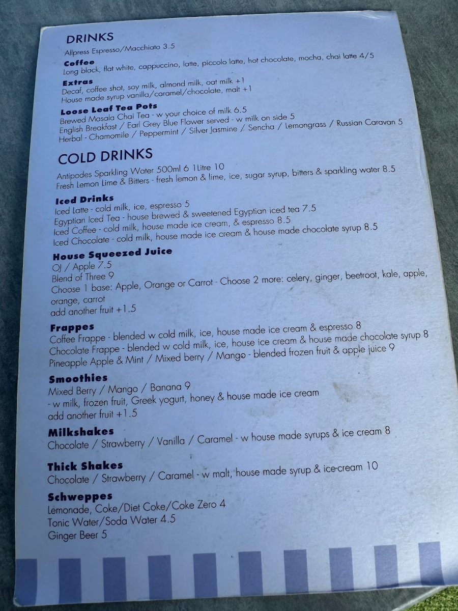 Menu, The Marina Cafe