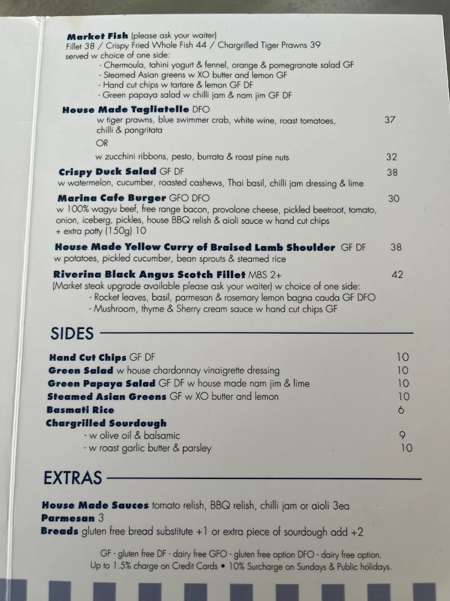 Menu, The Marina Cafe