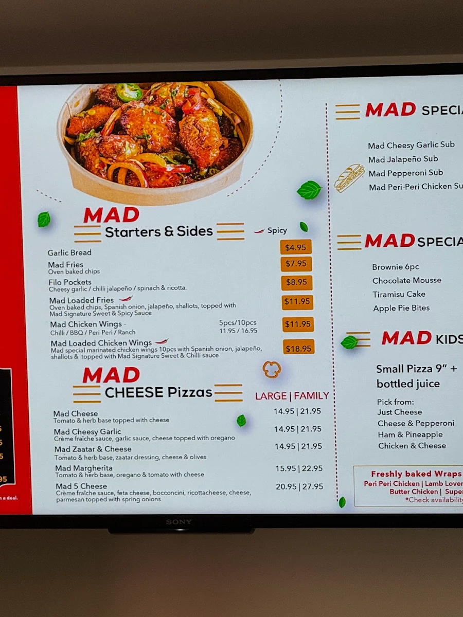 Menu, Madtoppings Hornsby