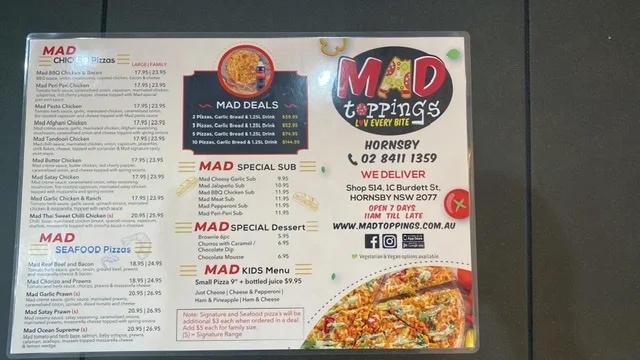 Menu, Madtoppings Hornsby