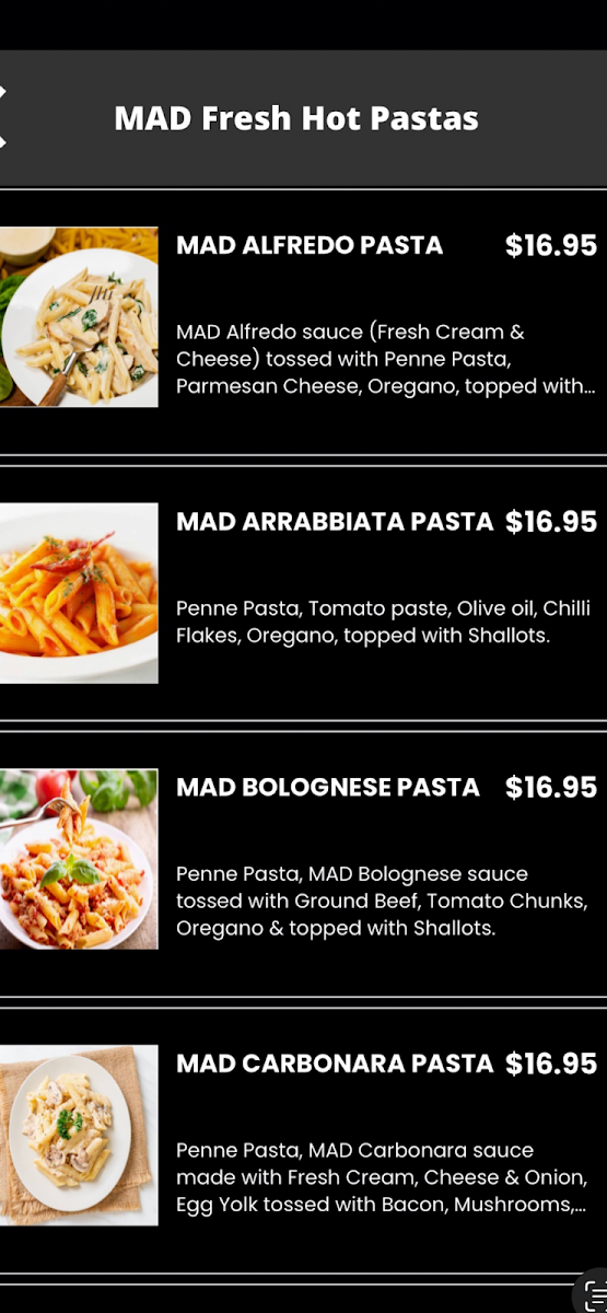 Menu, Madtoppings Hornsby