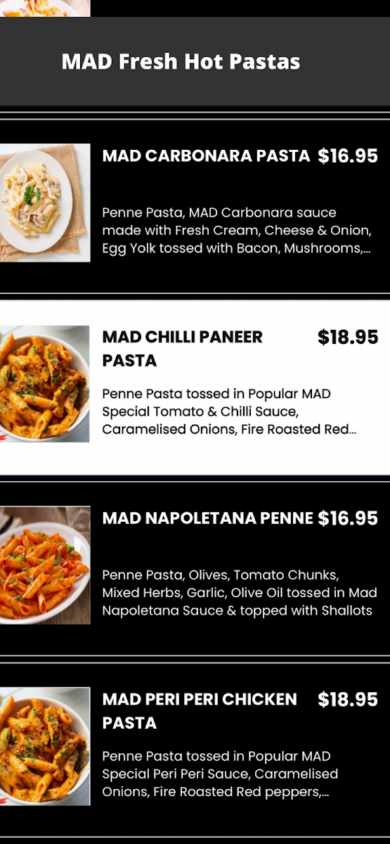 Menu, Madtoppings Hornsby