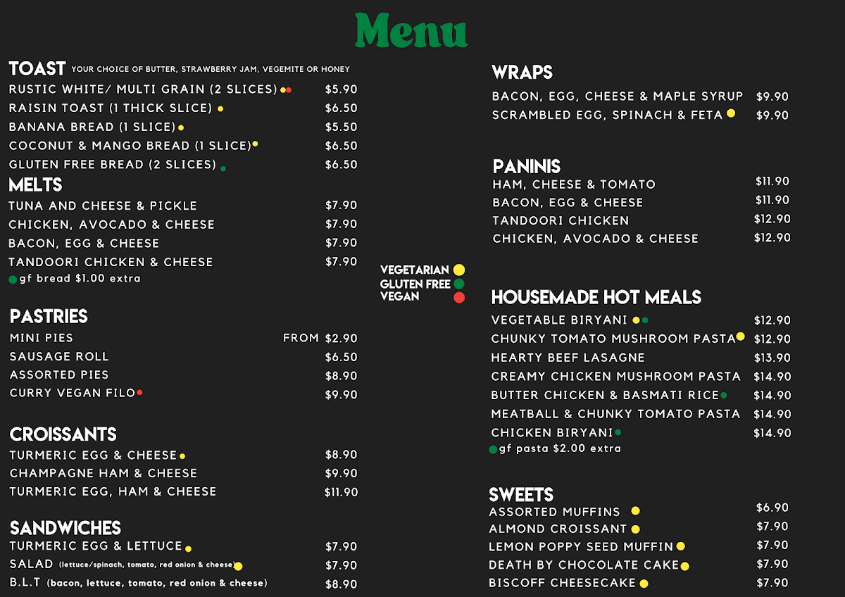 Menu, Deja Brew Cafe