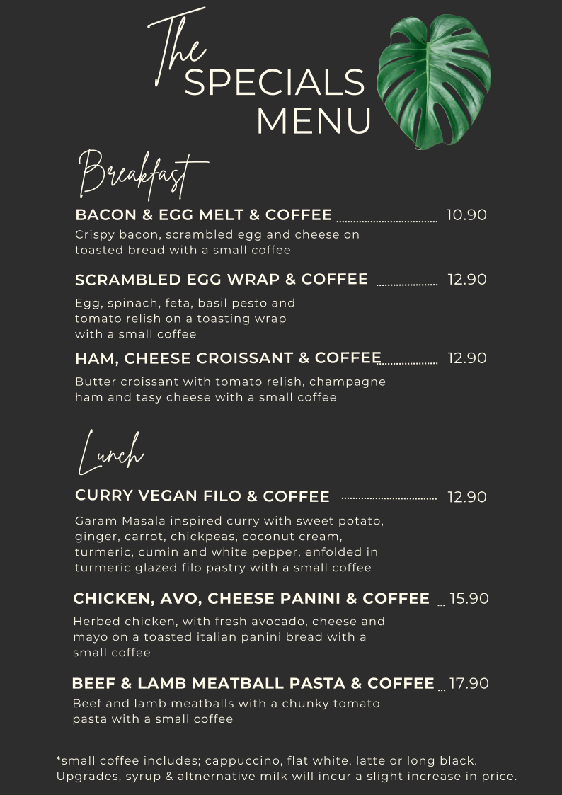 Menu, Deja Brew Cafe