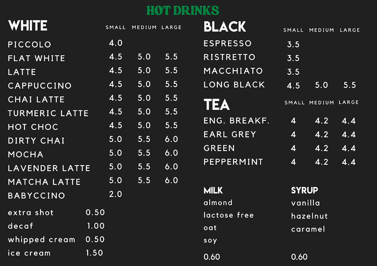 Menu, Deja Brew Cafe