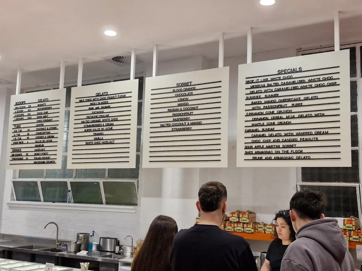 Menu, Gelato Messina Brunswick East