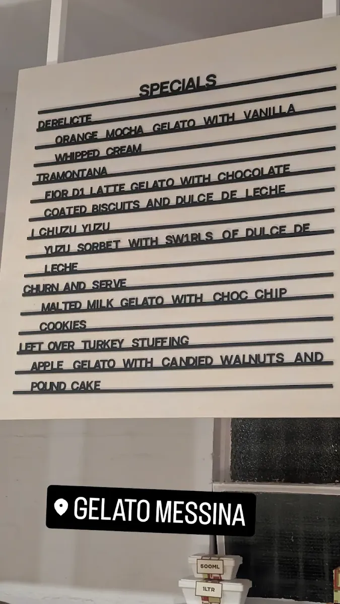 Menu, Gelato Messina Brunswick East