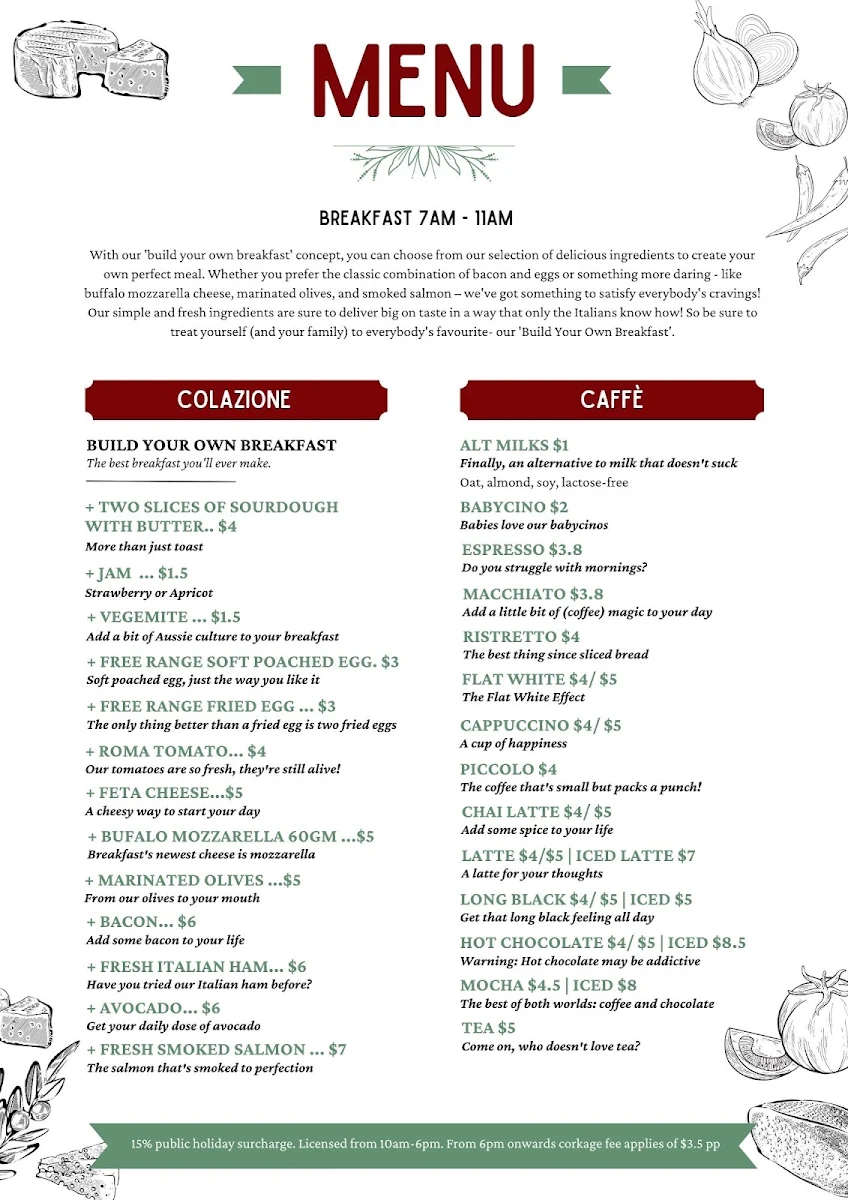 Menu, al Chiosco Pizzeria & Café