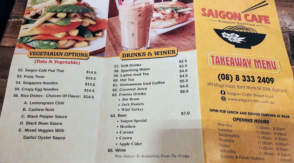 Menu, Saigon Cafe