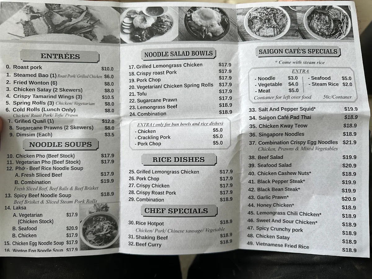Menu, Saigon Cafe