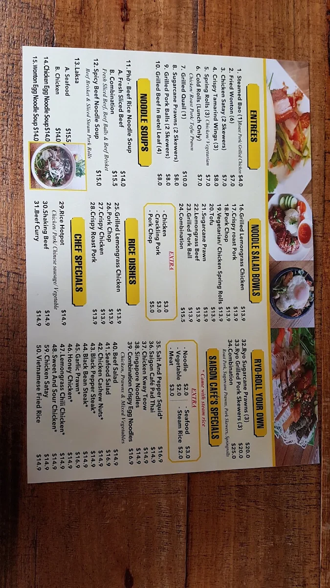 Menu, Saigon Cafe